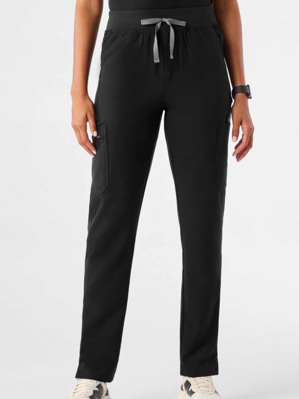 Figs Yola Black Straight-Leg Scrub Pants with Gray Drawstring